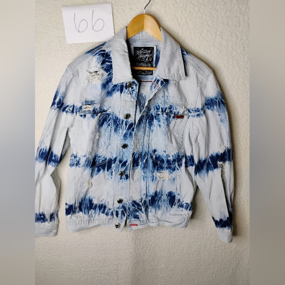 Heritage By America 100% Cotton Denim Jean Jacket Men's Size Large Distressed